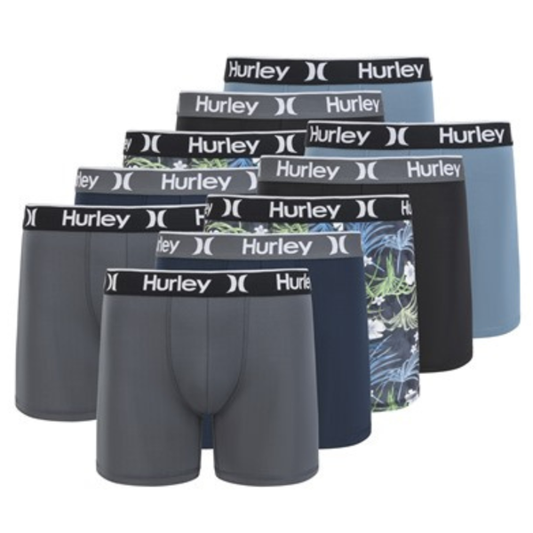 10-Pack Hurley Men's Printed Boxer Briefs