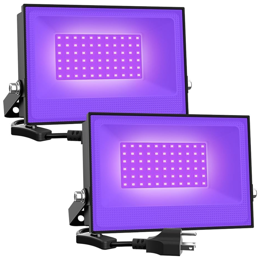 2-Pack 38W LED Black Flood Light with Plug