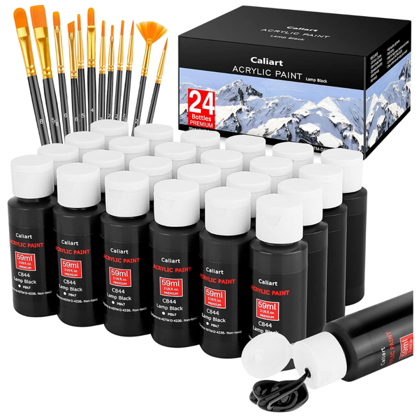 24-Pack Acrylic Paint With 12 Brushes (2 oz/Bottle)