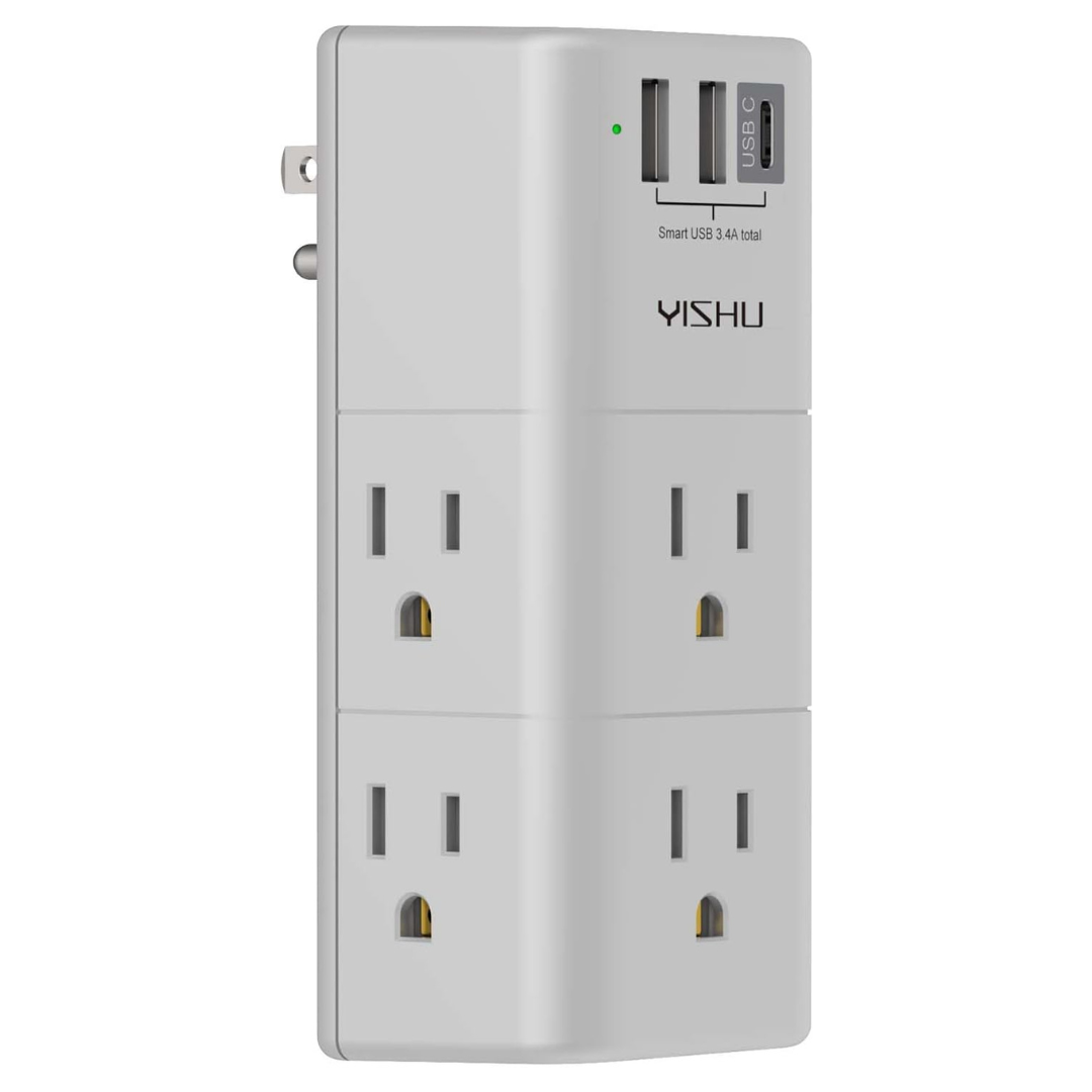 YISHU 6 Outlet Surge Protector W/ 3 USB Ports