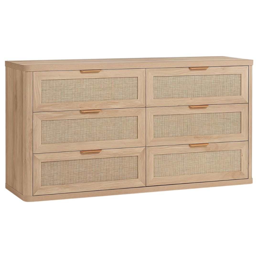 LEYAOYAO Rattan 54" Wide Natural 6 Drawer Dresser