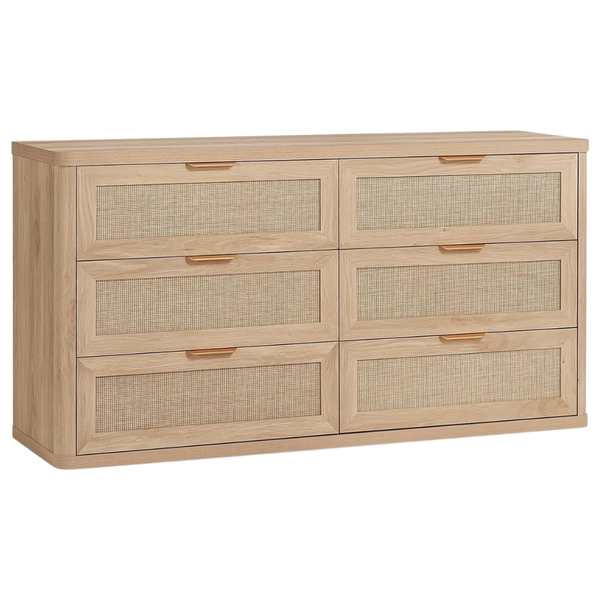 LEYAOYAO Rattan 54" Wide Natural 6 Drawer Dresser