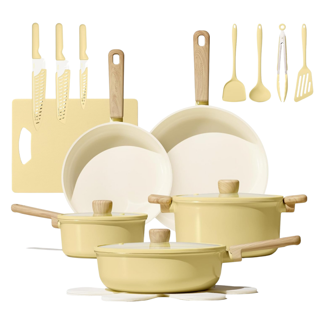 16-Piece Carote Ceramic Nonstick Pots And Pans With Knife Set