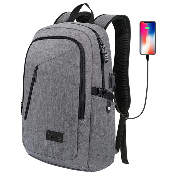 15.6" Mancro Laptop Backpack With USB Charging Port & Lock