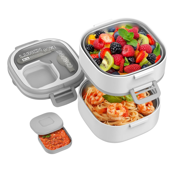 Double Layer Bento Lunch Box With Removable Stainless Steel Dividers