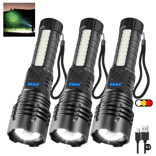 3-Pack Rechargeable 7 Mode High Lumens Handheld Flashlights