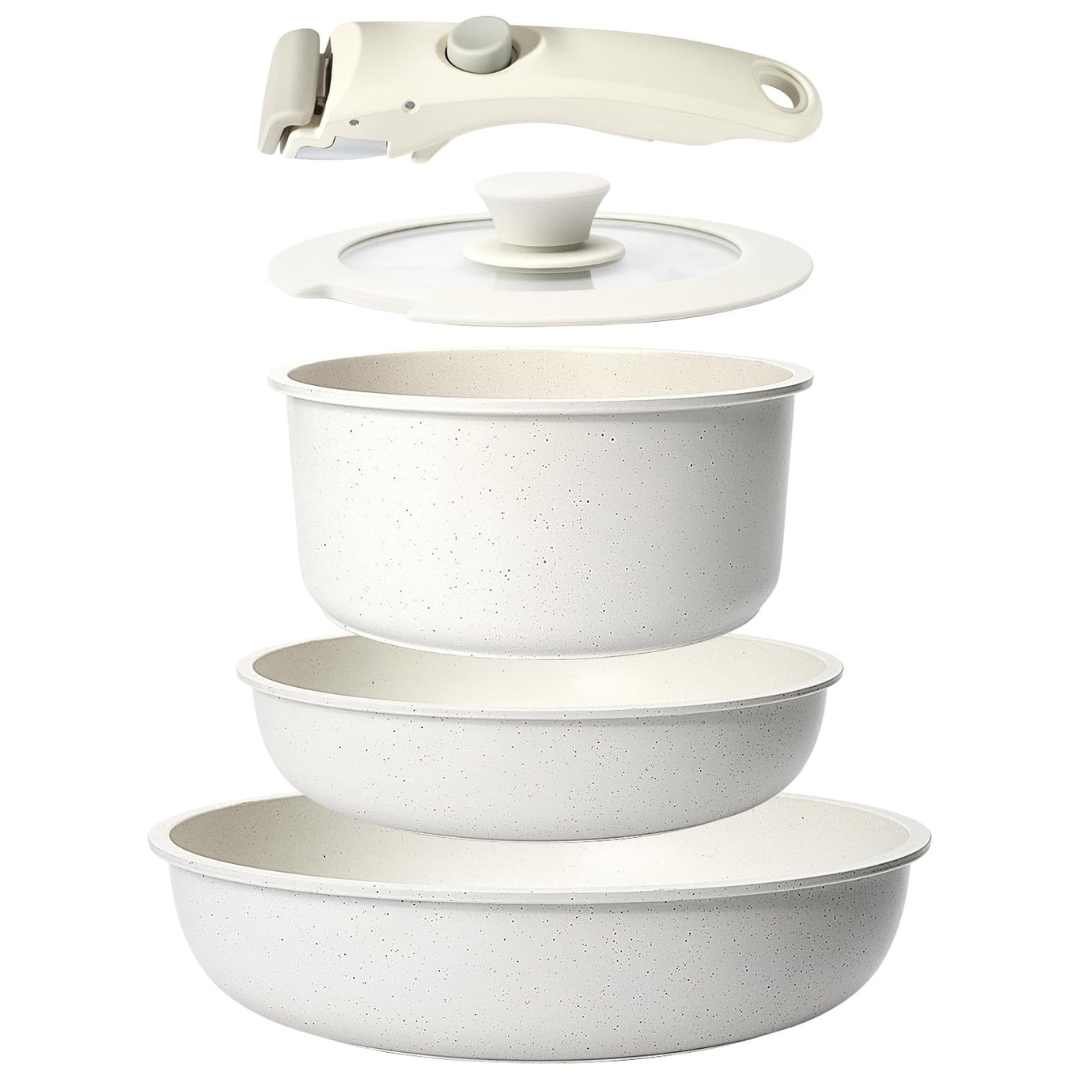 5-Pieces Nonstick Pots And Pans Set With Detachable Handle