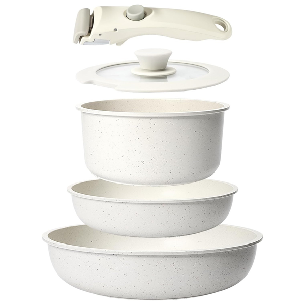 5-Pieces Nonstick Pots And Pans Set With Detachable Handle
