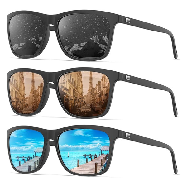 3-Pack Men's UV400 Protection Polarized Sunglasses