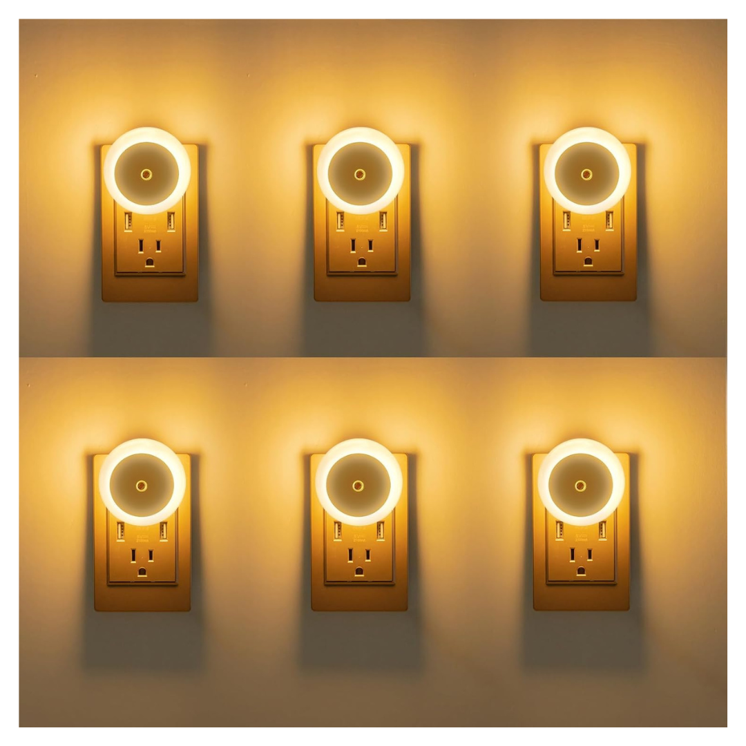 6-Pack Plug Into Wall LED Night Lights With Dusk To Dawn Sensors