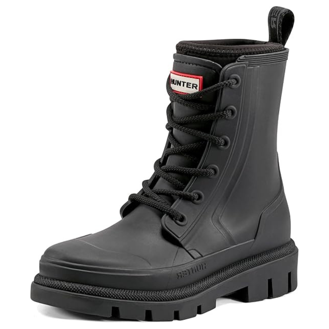 Hunter Women's Diana Lace Up Waterproof Rain Boots (Black)