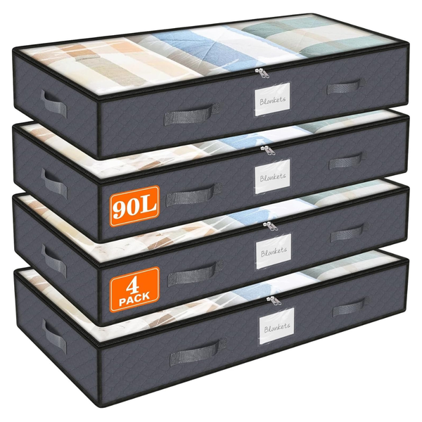 4-Pack 90L SpaceWhisper Foldable Storage Bins