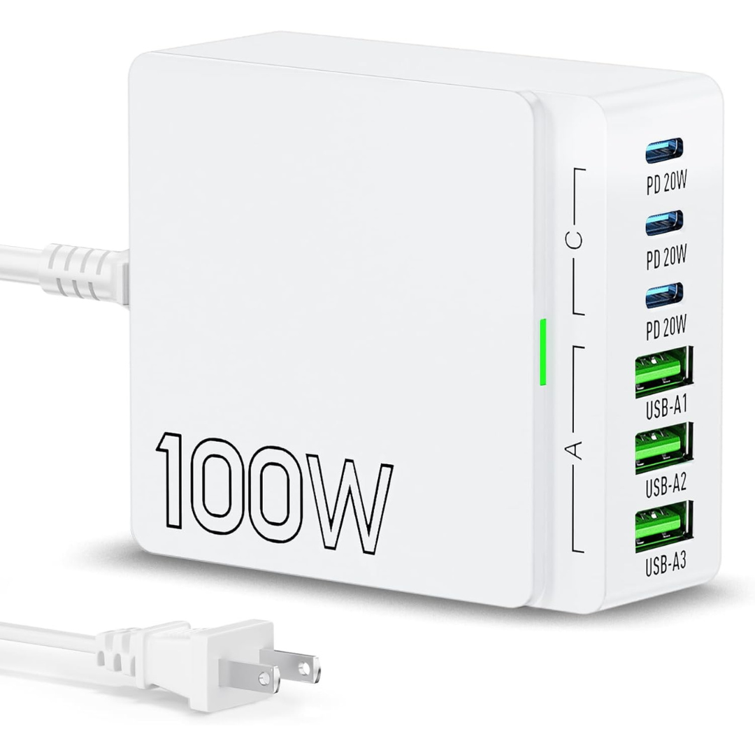 100W 6 Port C & USB A Wall Charger Power Adapter
