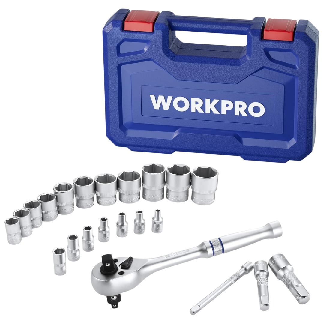22-Piece Workpro Socket Set With 3-in-1 Ratchet Handle