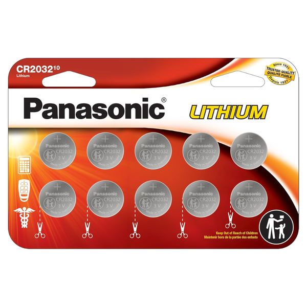 10-Pack Panasonic CR2032 3V Long Lasting Lithium Coin Cell Batteries