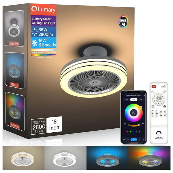 18" 6 Speed Lumary Smart WiFi & Bluetooth Ceiling Fan