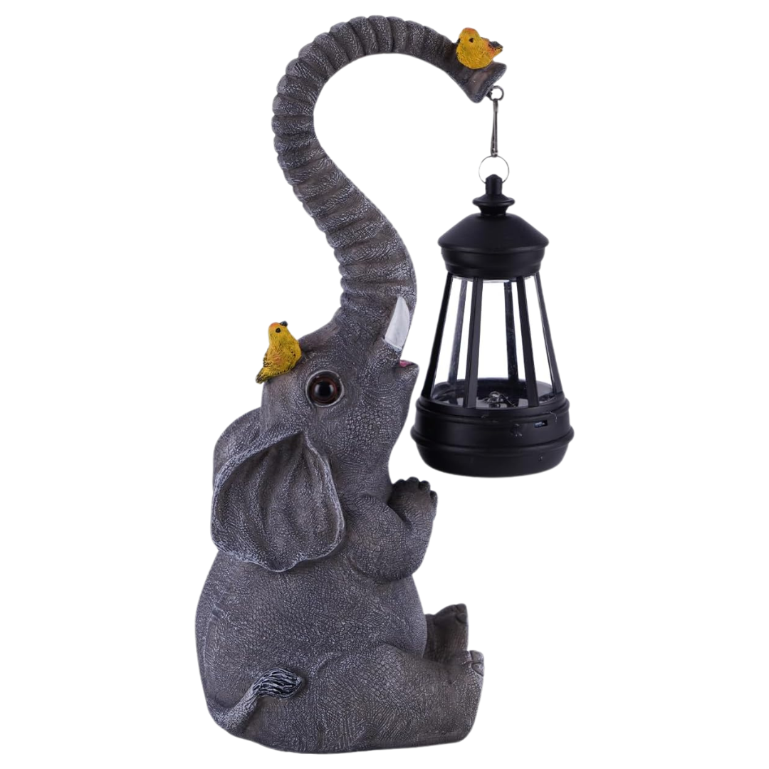 Solar Outdoor Garden Decor Elephant Statues Lights
