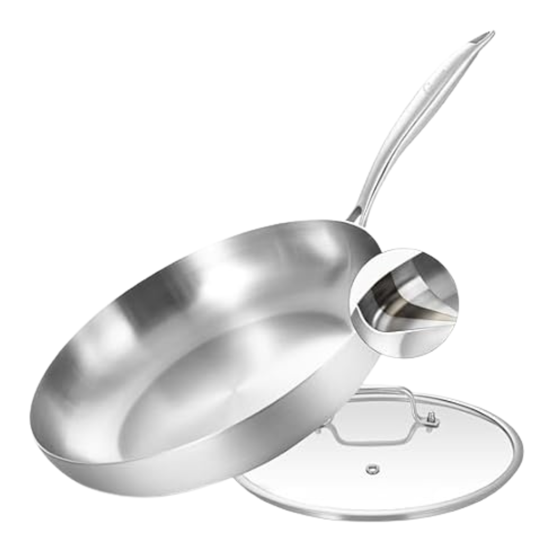 12" Tri-Ply Stainless Steel Frying Pan W/ Lid & Detachable Handle
