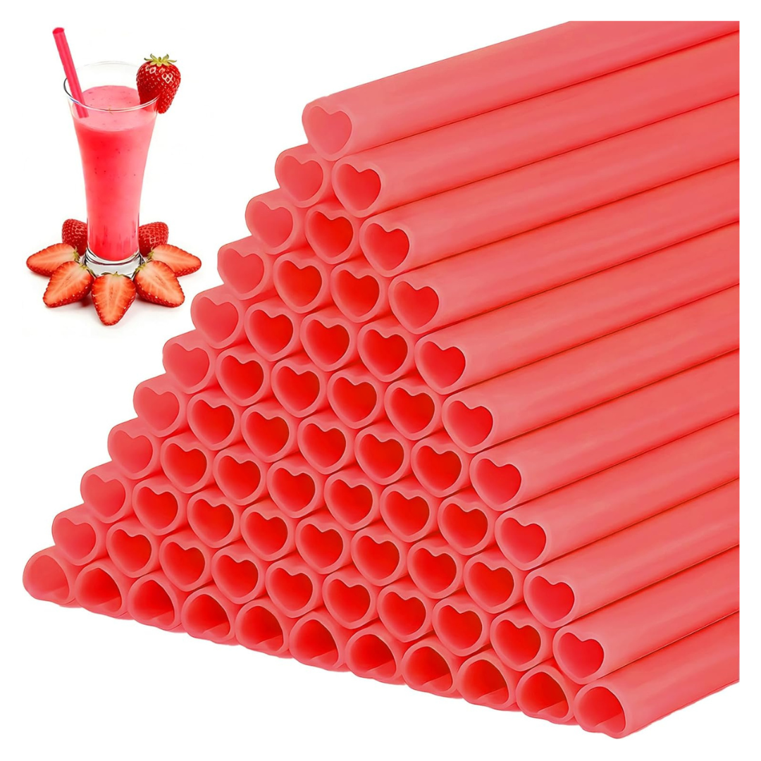 100-Pcs Reusable Red Heart-Shaped Straws