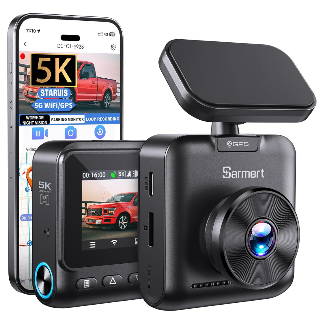 Sarmert C1 5K Front Dash Cam With GPS, 5G WiFi And HDR Night Vision
