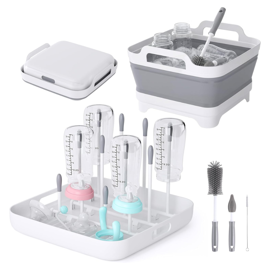 Collapsible Wash Basin 2.4 Gal With Lid & Drying Rack