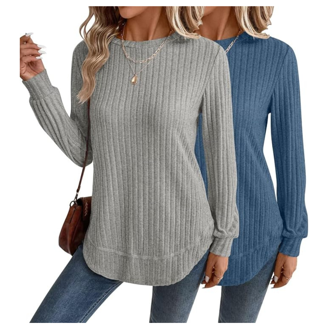 Women's Long Sleeve Crewneck Tunic Sweater Tops (Various)