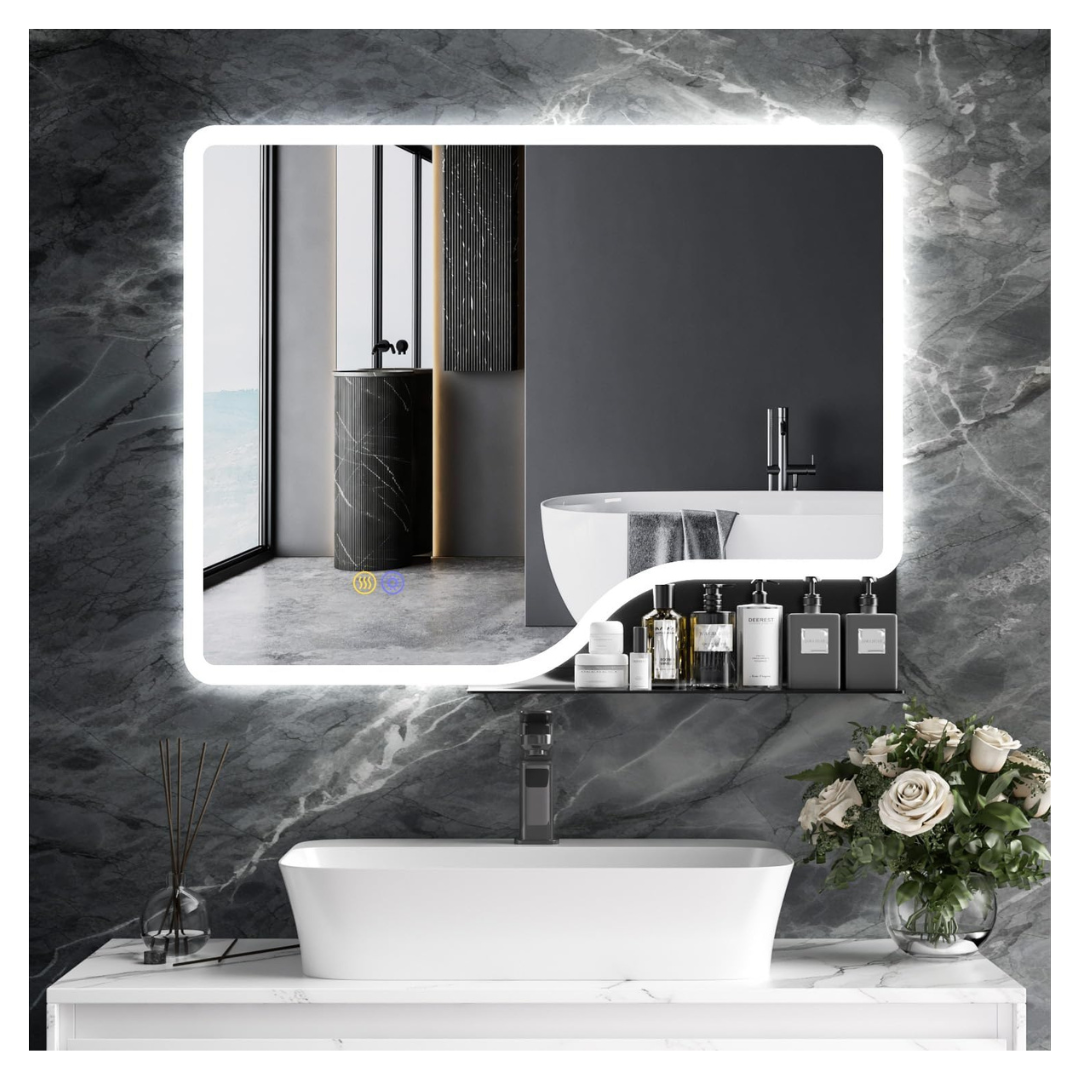 36" x 28" LED Wall-Mounted Backlit Bathroom Mirror With Shelf