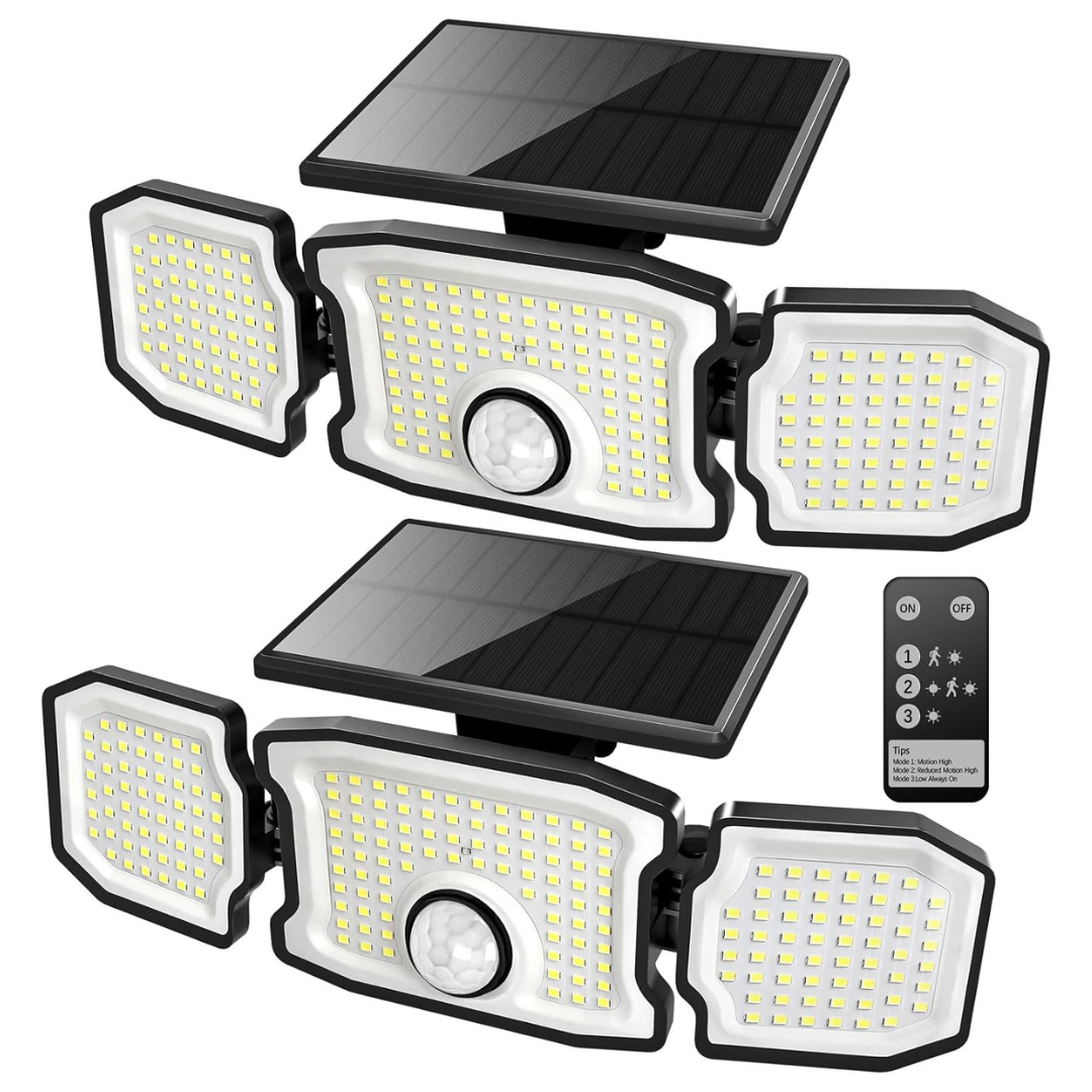 2-Pack Solar Motion Sensor Flood Lights For Outdoor Security