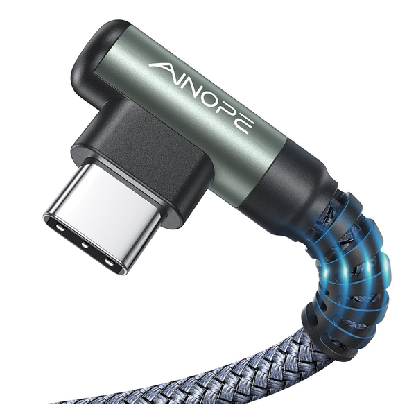 2-Pack 6.6ft Nylon Braided Right Angle USB-A To USB-C Charging Cable