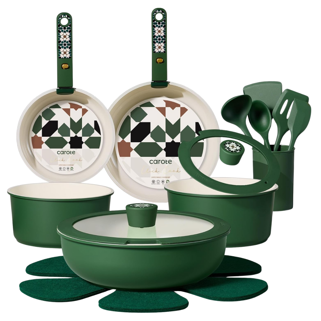 19-Pieces Non Stick Ceramic Cookware Set With Detachable Handle