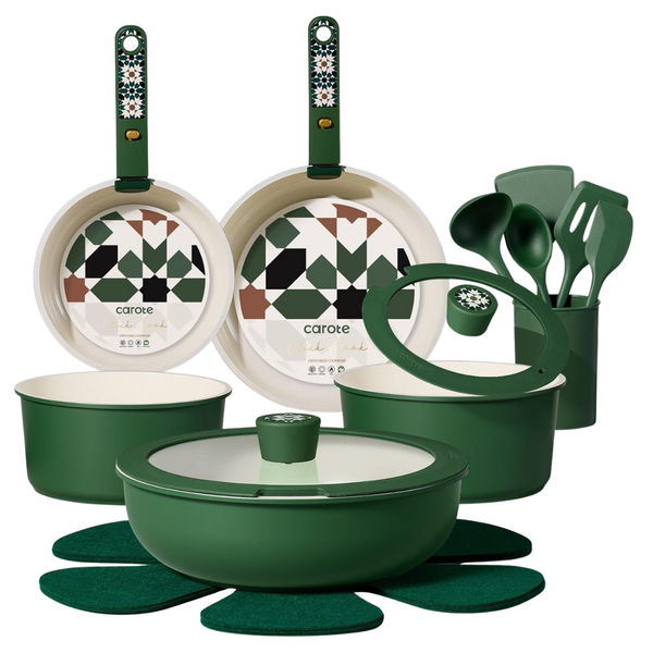 19-Pieces Non Stick Ceramic Cookware Set With Detachable Handle