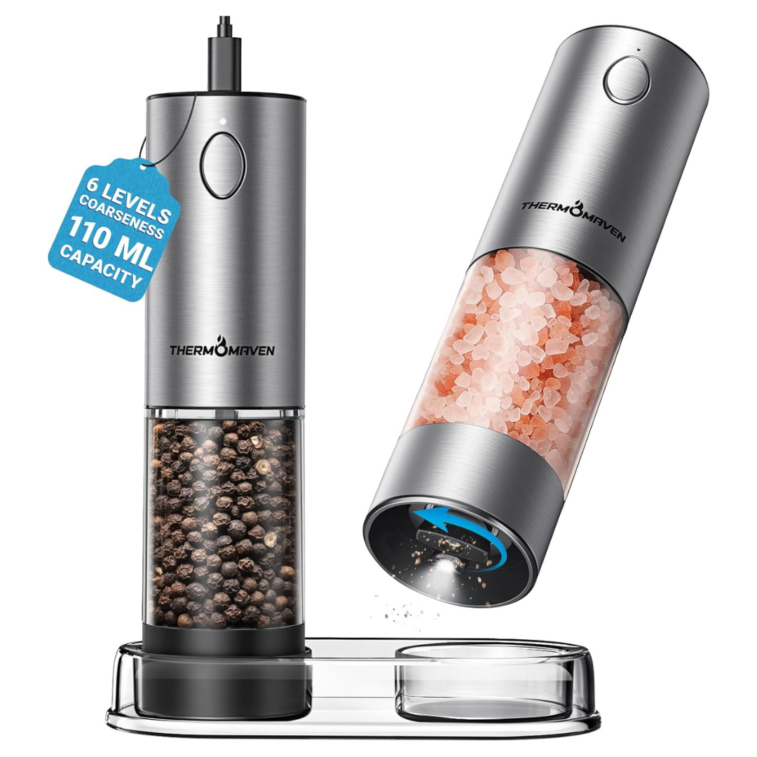 110ml ThermoMaven Electric Salt & Pepper Grinder Set W/ LED & Charging