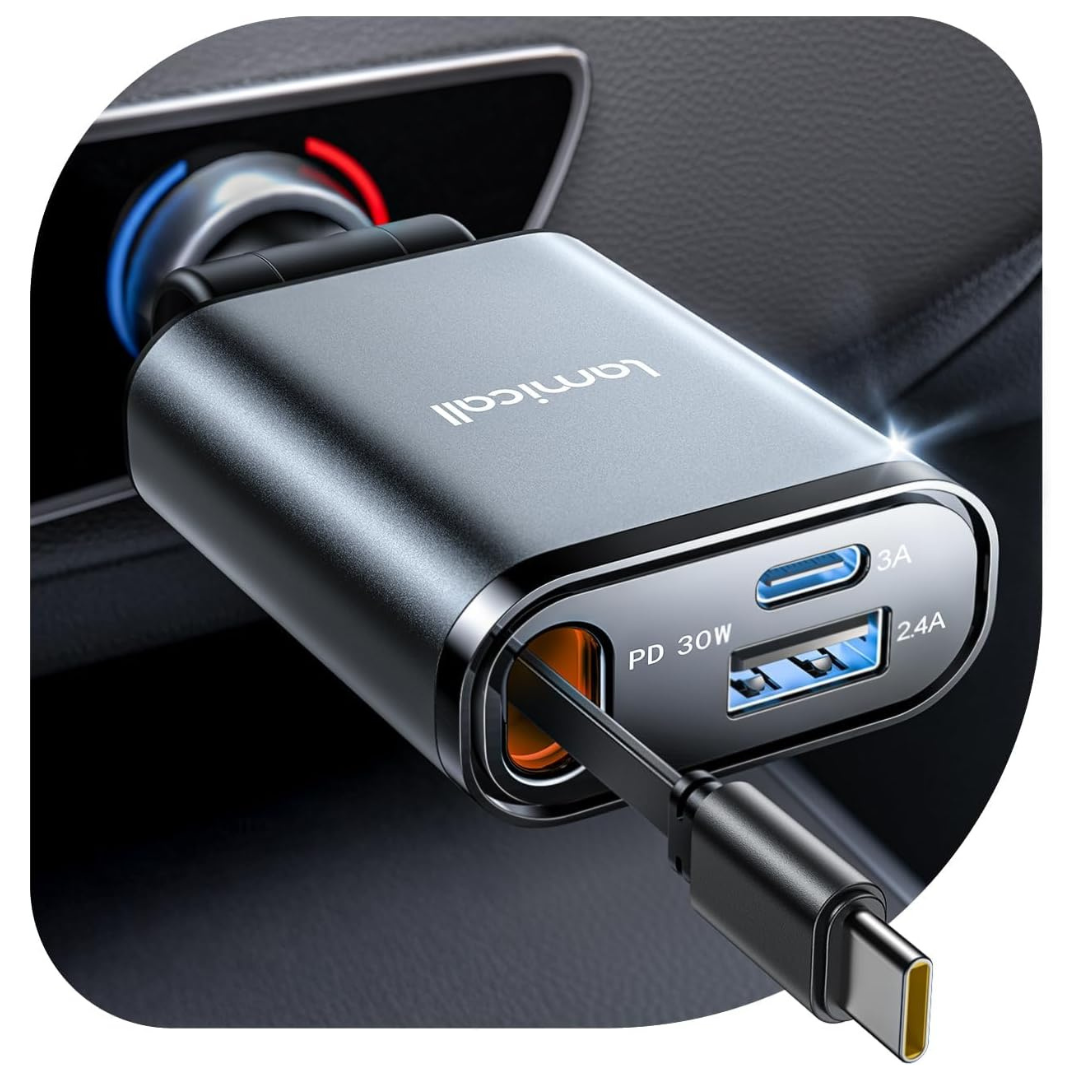 57W Lamicall USB-C Retractable Car Charger