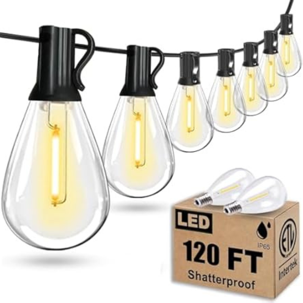 120FT Outdoor String Lights, Edison Bulbs