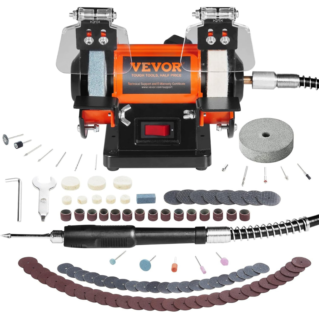 100-Piece VEVOR 3590RPM Bench Buffer Polisher Kit