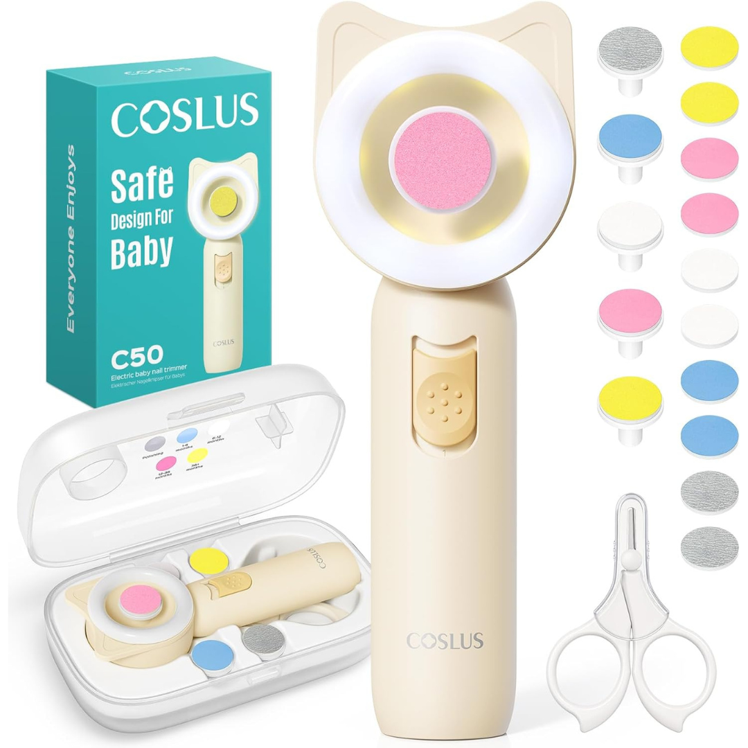 Coslus 16-in-1 Electric Baby Nail Trimmer Kit w/ 360deg. Light (3 Colors)