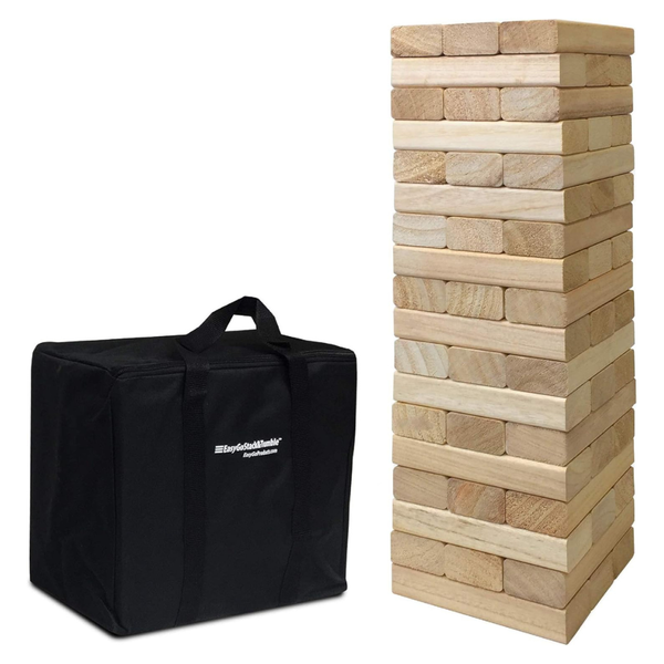 54-Piece Large Wood Block Stack & Tumble Tower Toppling Blocks Game