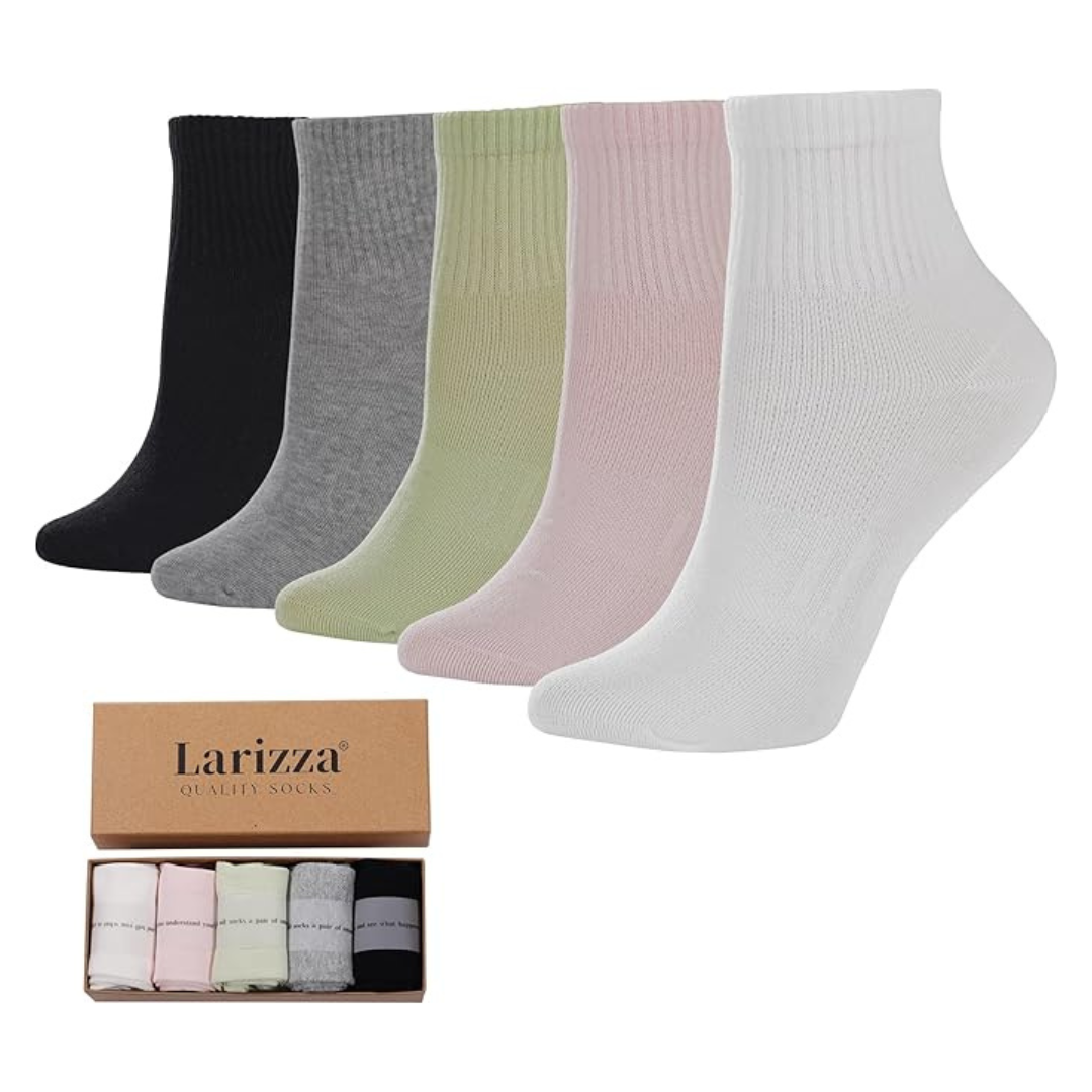 5-Pair Women's Quarter Crew Athletic Cotton Ankle Socks