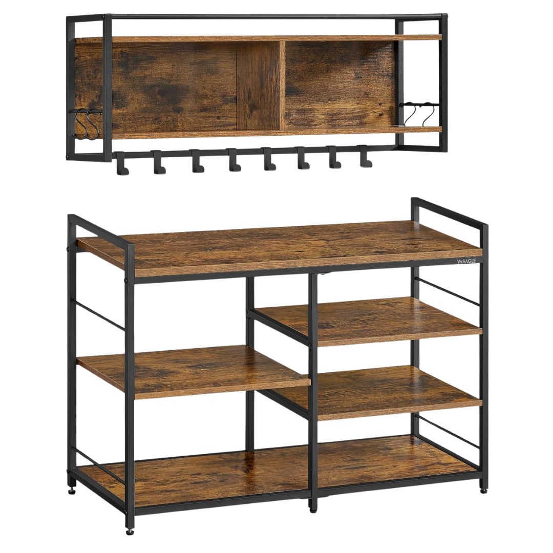 4-Tier Multifunctional Hall Tree With Shoe Coat Rack Shoe Bench Set