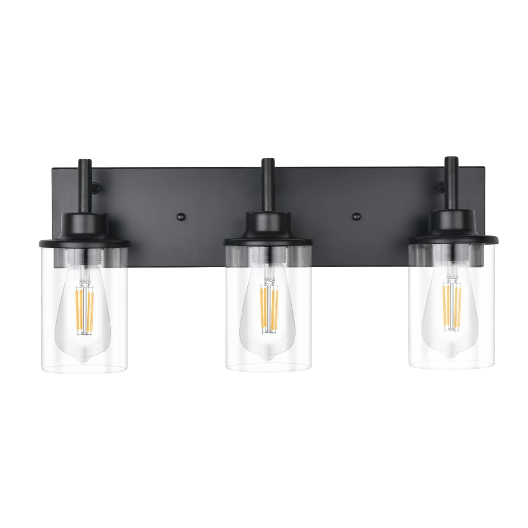 GoYeel 3-Light Matte Black Vanity Light With Clear Glass