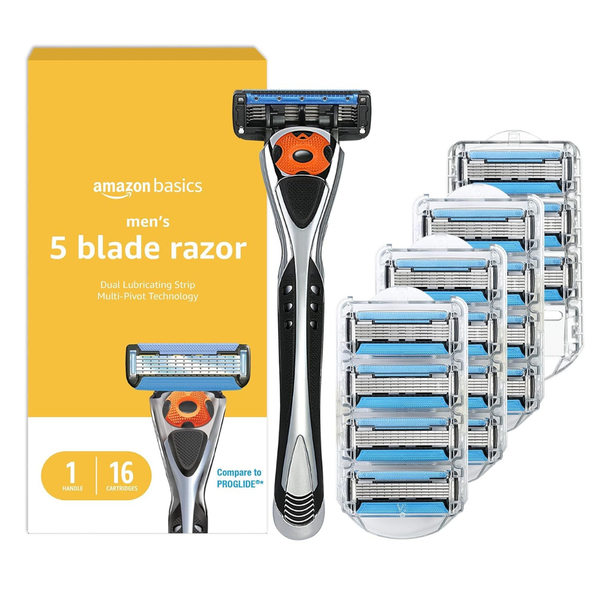 17-Piece Amazon Basics 5-Blade Men's Razor (Handle + 16 Cartridges)