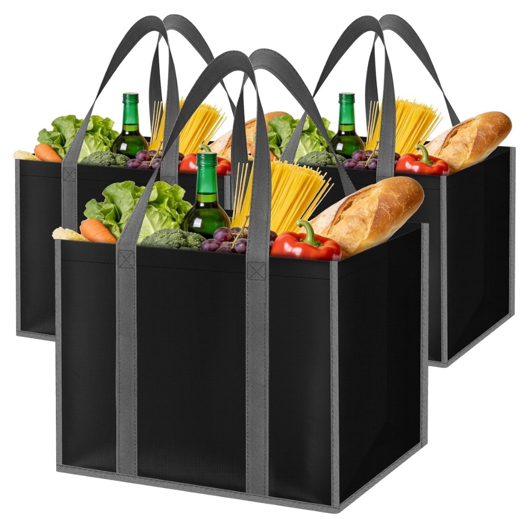 3-Pack Reusable Grocery Bags With Long Handles