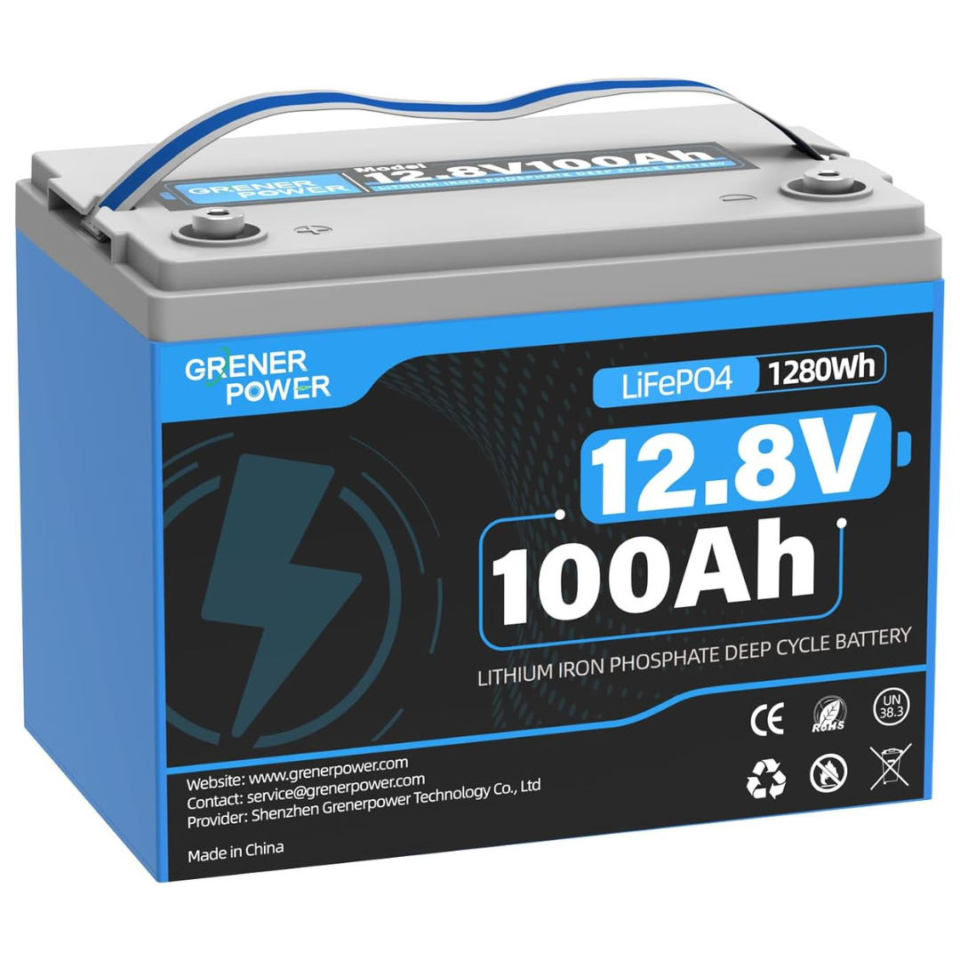 GrenerPower 12V 100Ah LiFePO4 Deep Cycle Lithium Battery W/ 100A BMS