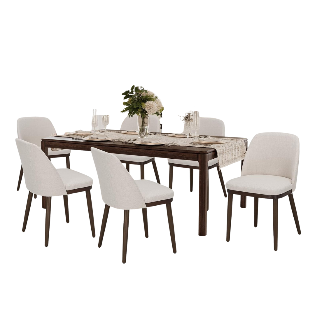 Set Of 6 Upholstered Fabric Dining Room Chair With Wood Legs