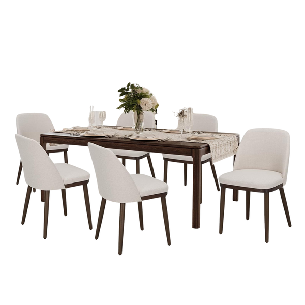 Set Of 6 Upholstered Fabric Dining Room Chair With Wood Legs