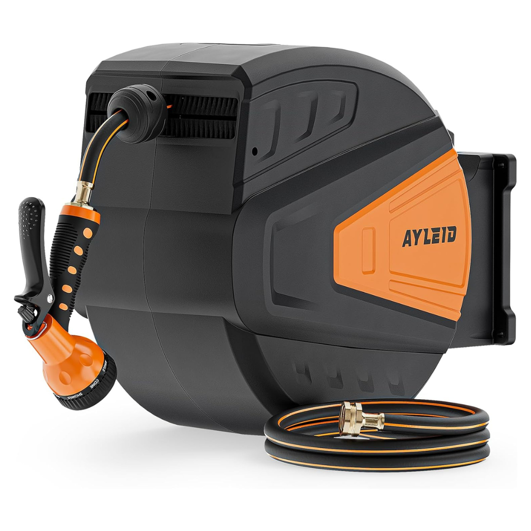 5/8" x 100' Ayleid Retractable Garden Hose Reel W/ 9-Function Sprayer Nozzle