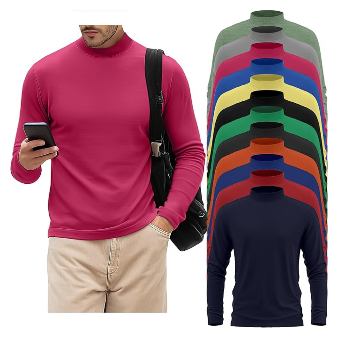 12-Pack Velvelhall Men's Big And Tall Mock Neck T-Shirts