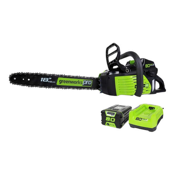 18" Greenworks 80V Cordless Chainsaw With 2Ah Battery & Charger