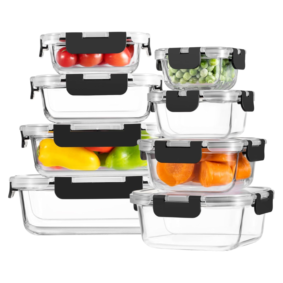 8-Pack Borosilicate Glass Food Storage Containers With Lids