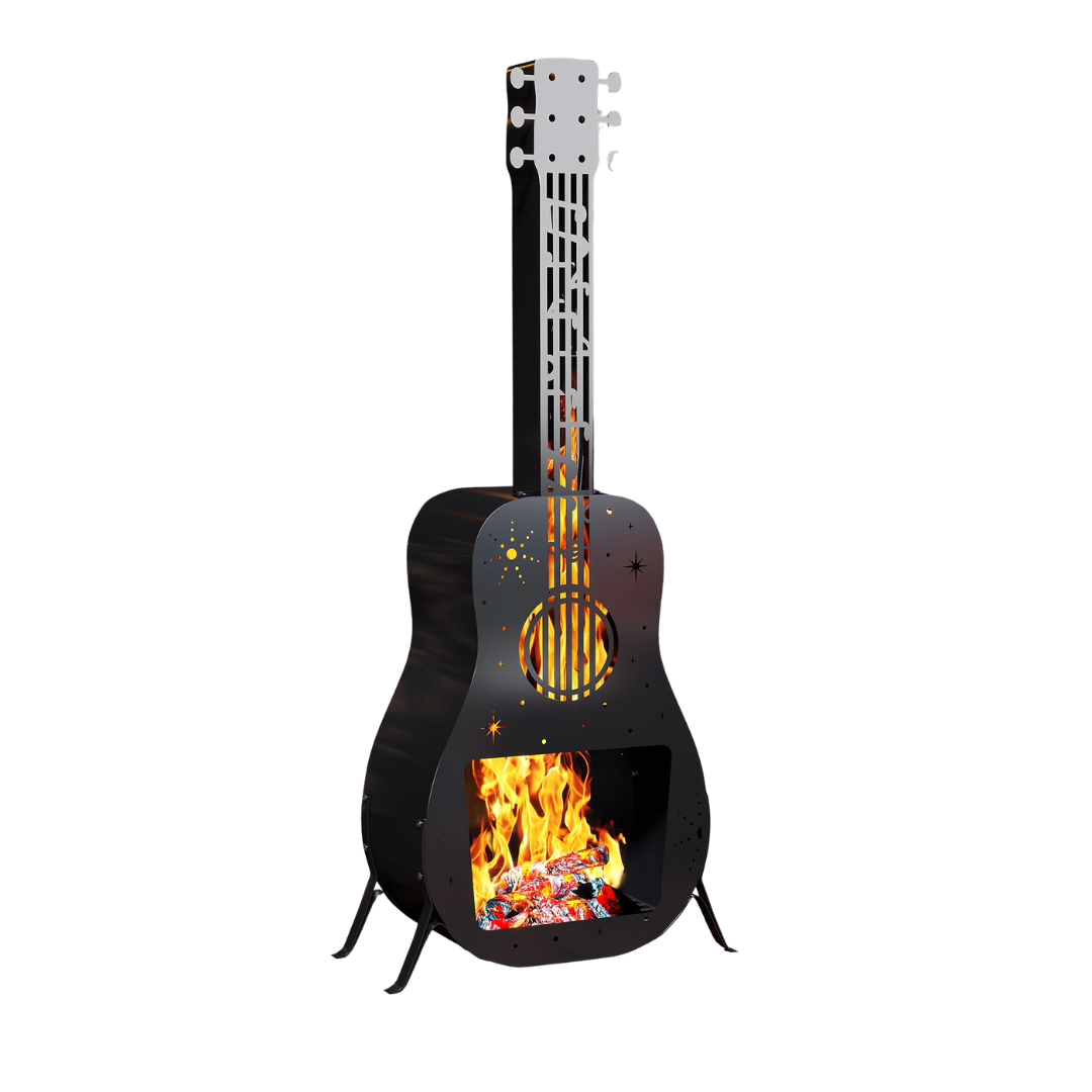 Outdoor Metal Guitar Shaped Smokeless Wood-Burning Fire Pit